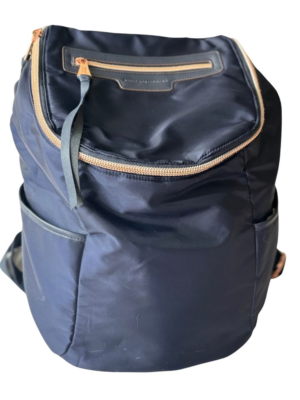 Aimee Kestenberg Navy Nylon Backpack Rose Gold Zip Travel Bag